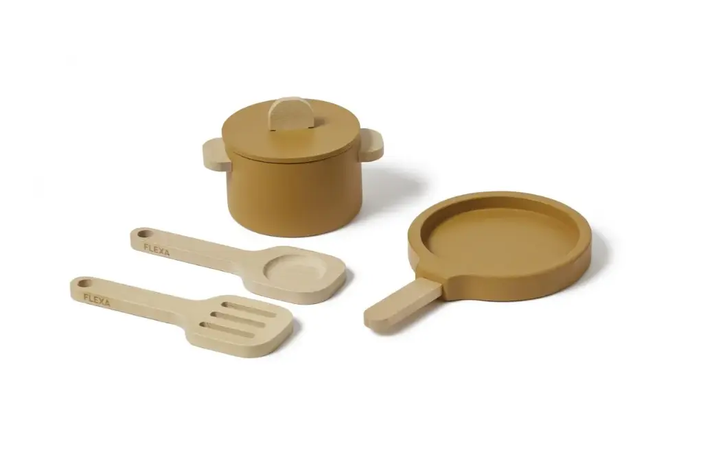 Houten Pot En Pan 4 Stuks Mustard | Oker