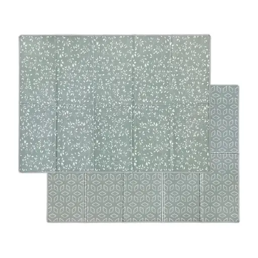 [09010-250] Opvouwbare Speelmat 150x190cm Leaves/Geometric Sage Green | Groen