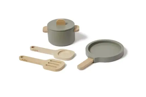 [17102-133] Houten Pot En Pan 4 Stuks Greenish | Groen