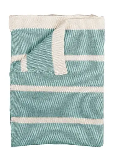 [01316-212] Deken Gebreid 100x150cm Striped Old Green/Offwhite | Mint