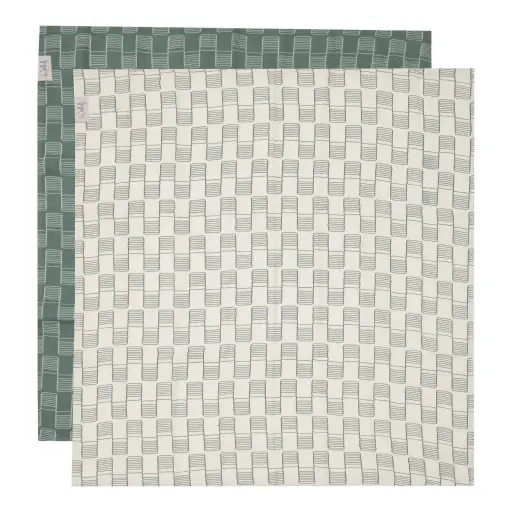 [01609-705] Doeken Tetra 2 Stuks 65x65cm Sticky Stripes | Offwhite/groen